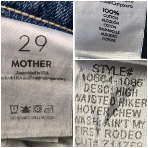 Mother High Waisted Hiker Hover Chew Jean Size 29 High Rise Patches Button Fly - Picture 15 of 16